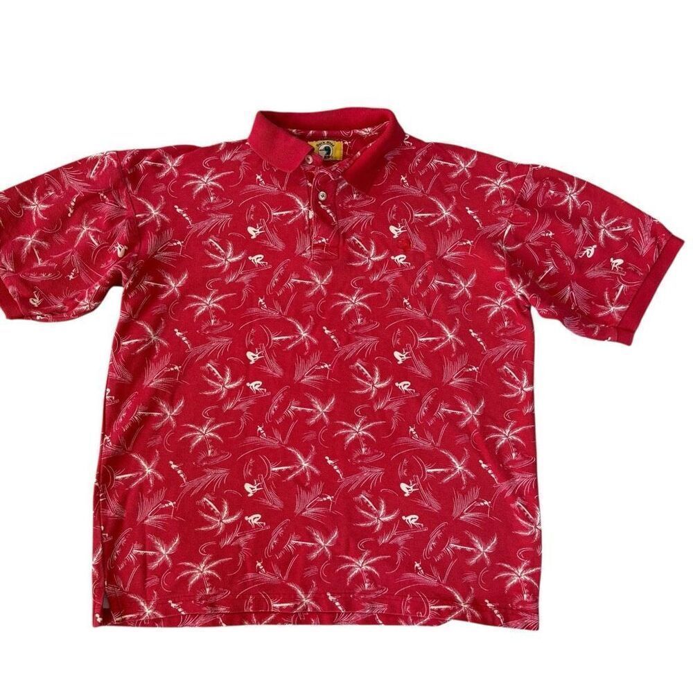Duck Head vintage red surfing all-over print polo shirt cotton size M?